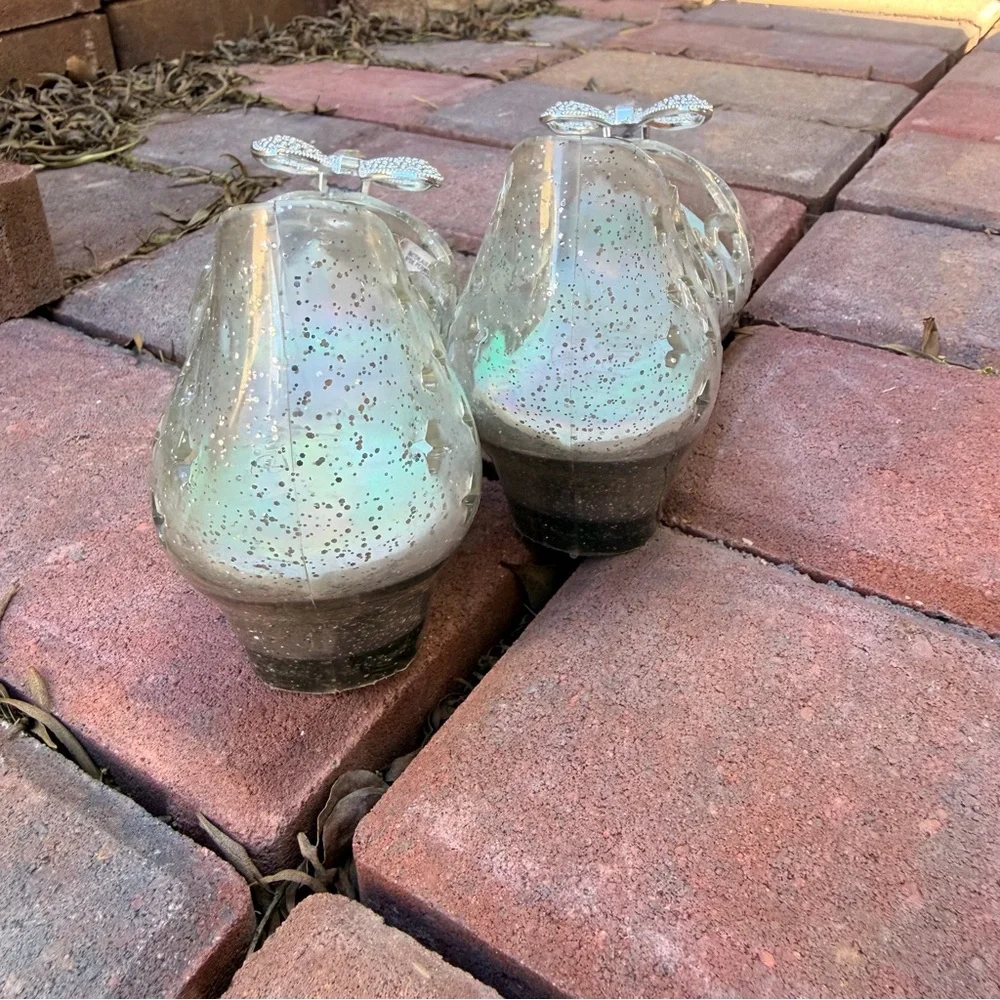 Disney Princess Light up Sparkling‎ Silver Bow Heels size 11/12